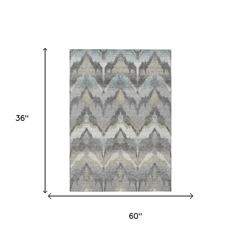 3' X 5' Gray And Silver Abstract Washable Indoor Outdoor Area Rug Homeroots Outdoor