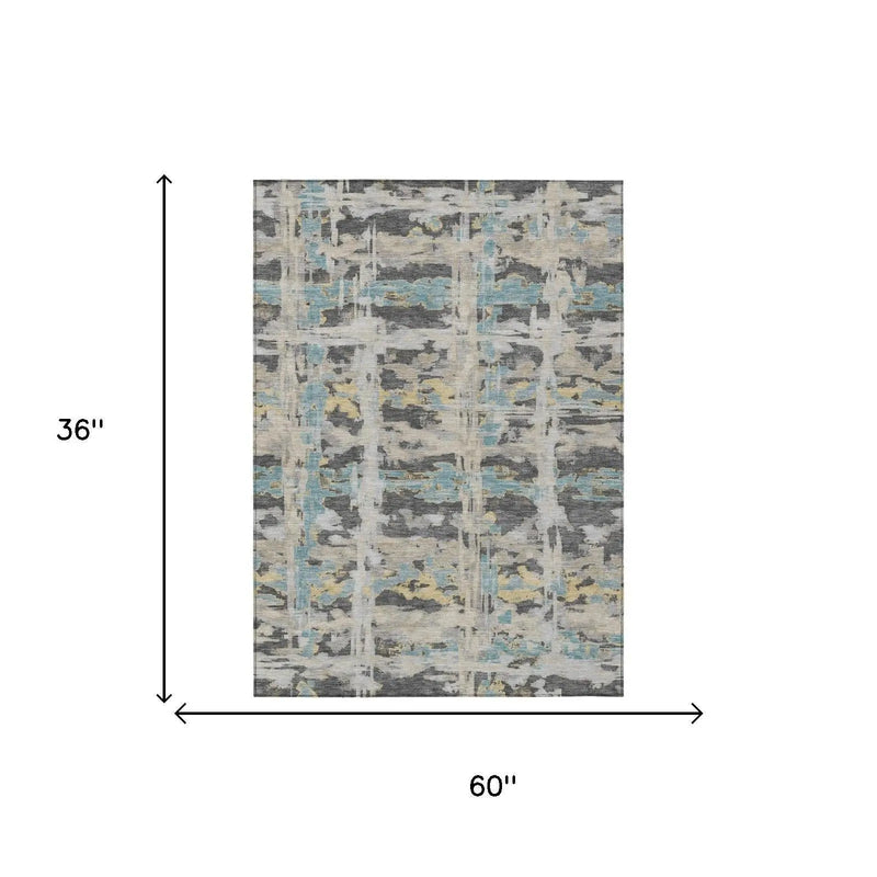 3' X 5' Gray And Silver Abstract Washable Indoor Outdoor Area Rug Homeroots Outdoor