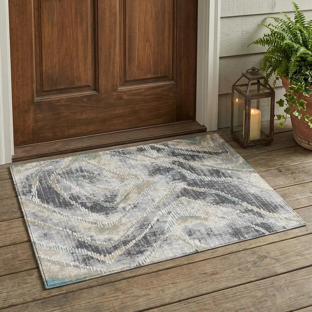 3' X 5' Gray And Silver Abstract Washable Indoor Outdoor Area Rug Homeroots Outdoor