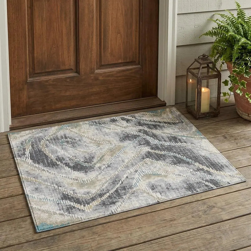 3' X 5' Gray And Silver Abstract Washable Indoor Outdoor Area Rug Homeroots Outdoor