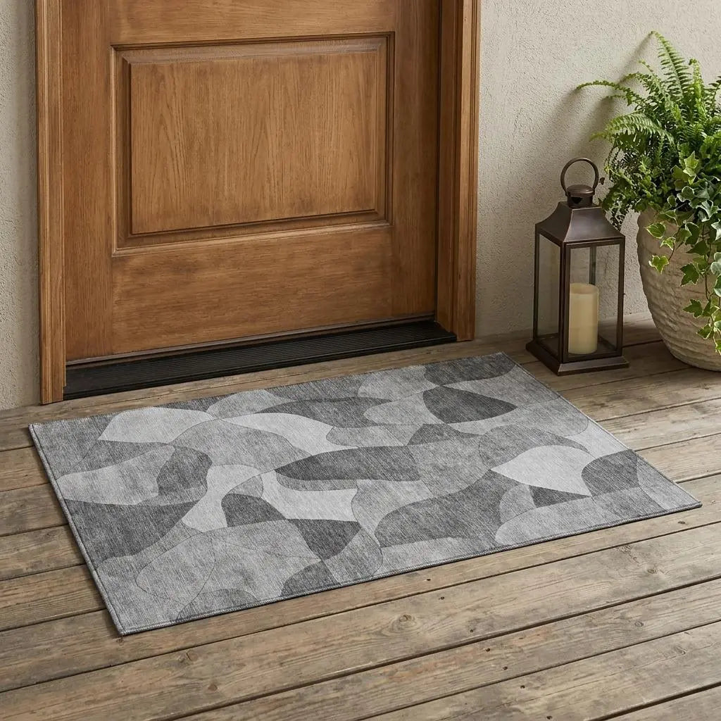 3' X 5' Gray And Silver Abstract Washable Indoor Outdoor Area Rug Homeroots Outdoor