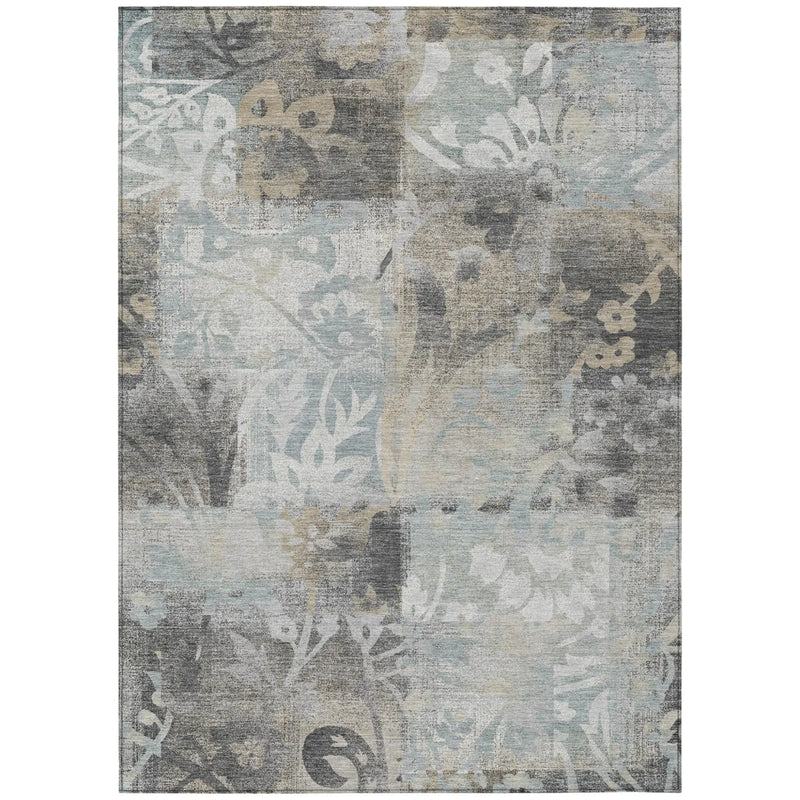 3' X 5' Gray And Silver Botanical Leaves Washable Indoor Outdoor Area Rug Homeroots Outdoor