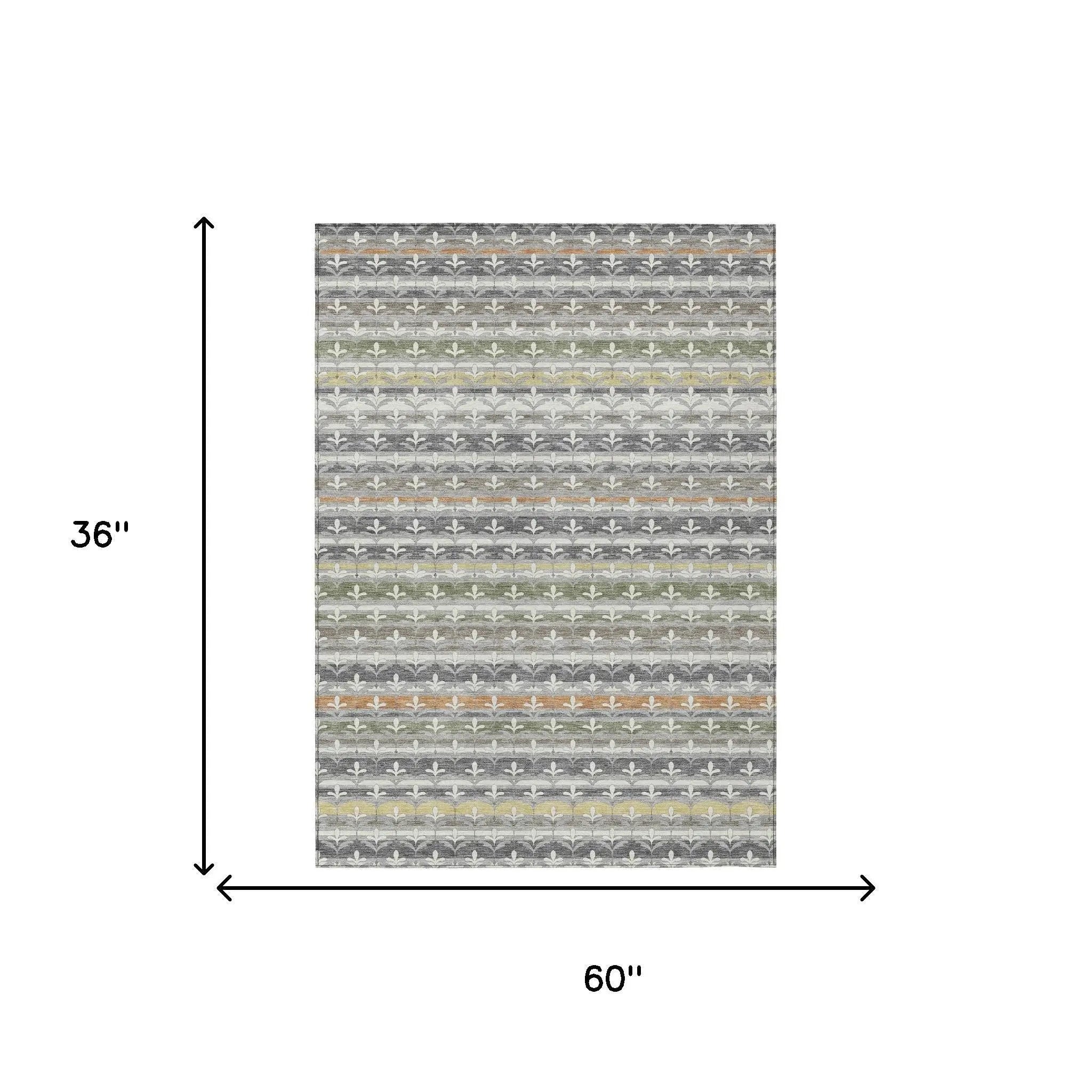 3' X 5' Gray And Silver Damask Washable Indoor Outdoor Area Rug Homeroots Outdoor