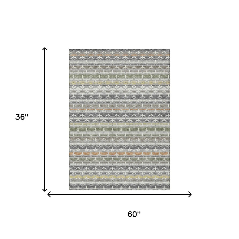 3' X 5' Gray And Silver Damask Washable Indoor Outdoor Area Rug Homeroots Outdoor