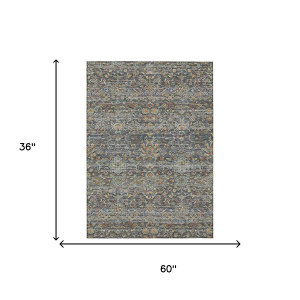 3' X 5' Gray And Silver Floral Medallion Washable Indoor Outdoor Area Rug Homeroots Outdoor