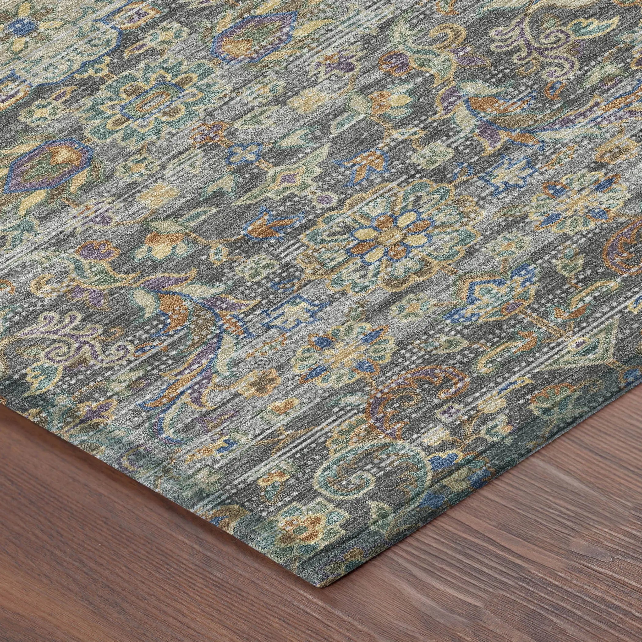 3' X 5' Gray And Silver Floral Medallion Washable Indoor Outdoor Area Rug Homeroots Outdoor