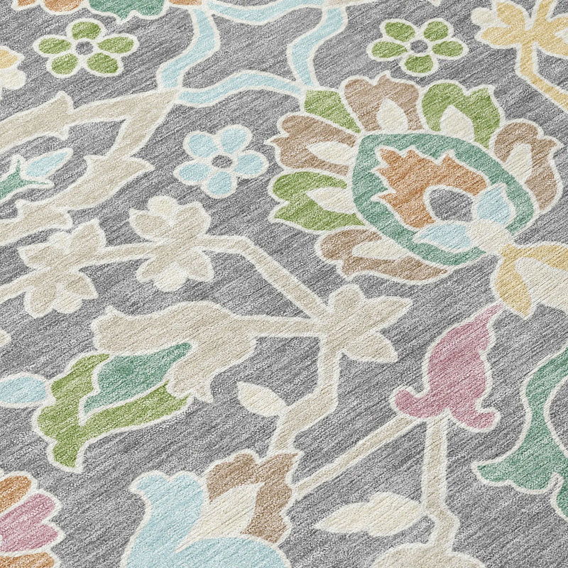 3' X 5' Gray And Silver Floral Washable Indoor Outdoor Area Rug Homeroots Outdoor