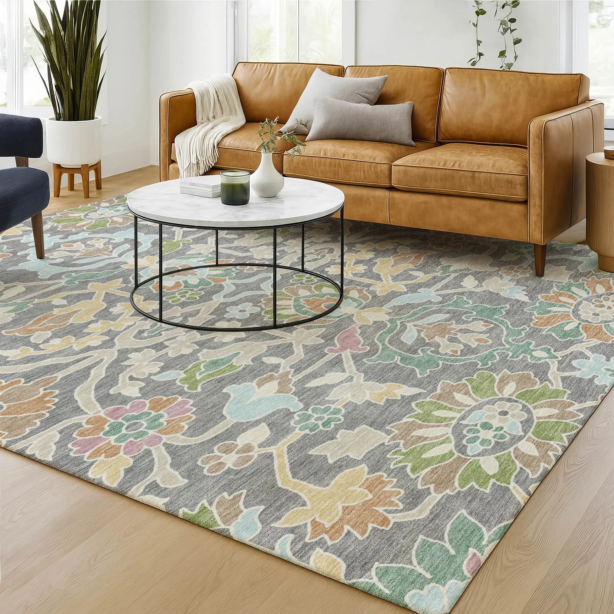 3' X 5' Gray And Silver Floral Washable Indoor Outdoor Area Rug Homeroots Outdoor