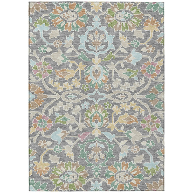 3' X 5' Gray And Silver Floral Washable Indoor Outdoor Area Rug Homeroots Outdoor
