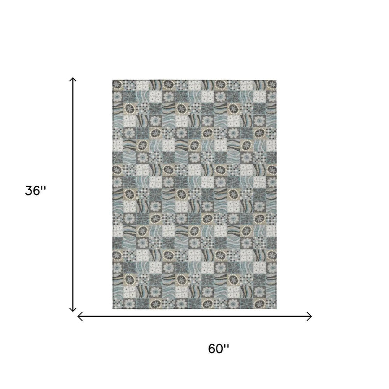3' X 5' Gray And Silver Floral Washable Indoor Outdoor Area Rug Homeroots Outdoor