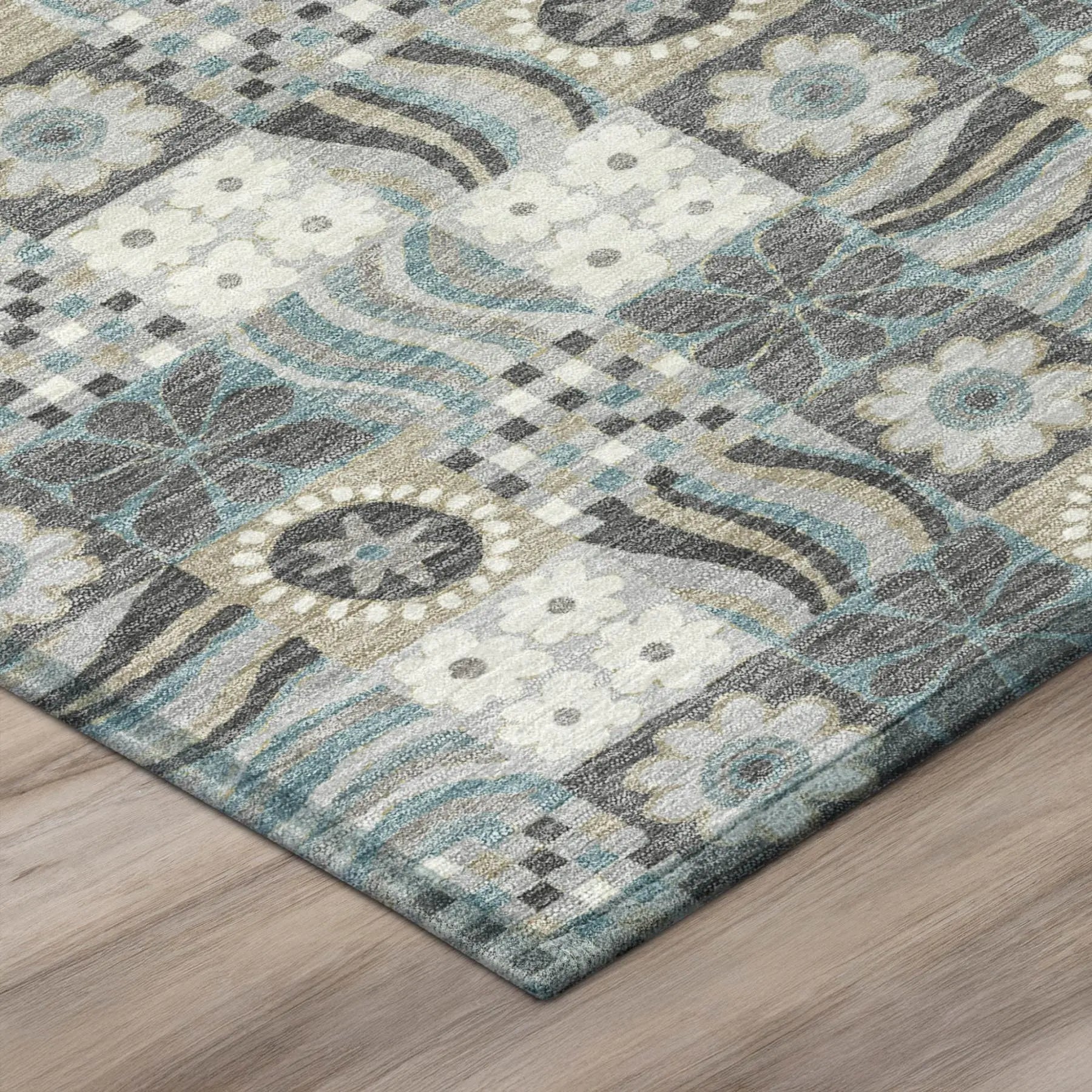3' X 5' Gray And Silver Floral Washable Indoor Outdoor Area Rug Homeroots Outdoor