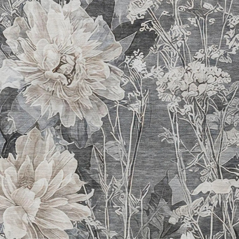 3' X 5' Gray And Silver Floral Washable Indoor Outdoor Area Rug Homeroots Outdoor
