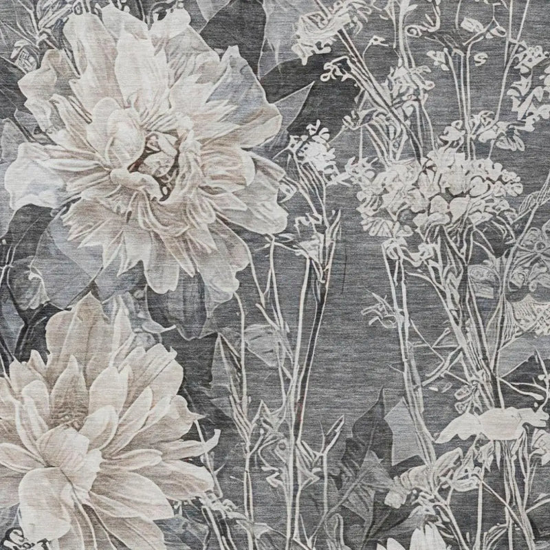 3' X 5' Gray And Silver Floral Washable Indoor Outdoor Area Rug Homeroots Outdoor