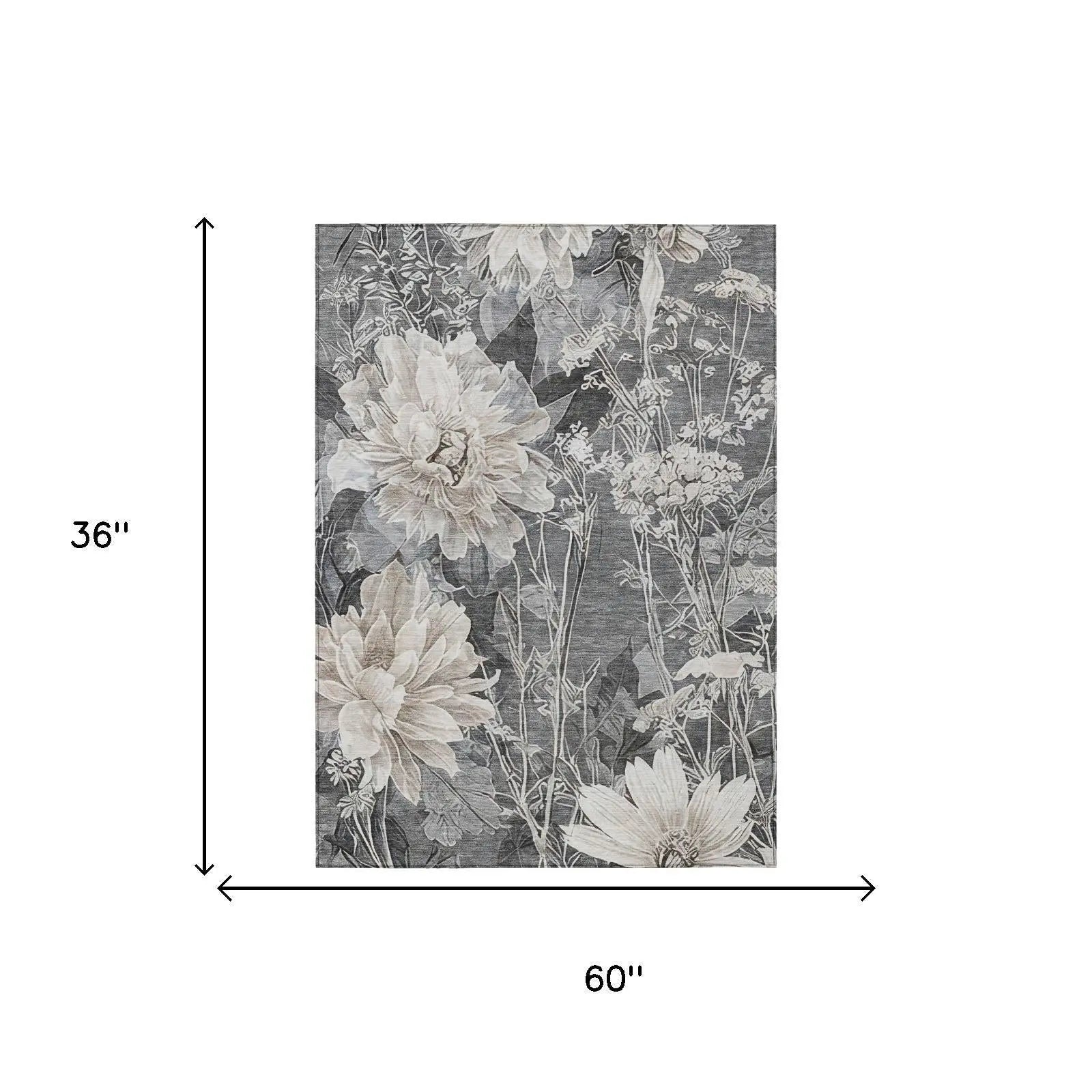 3' X 5' Gray And Silver Floral Washable Indoor Outdoor Area Rug Homeroots Outdoor