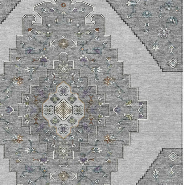 3' X 5' Gray And Silver Geometric Washable Indoor Outdoor Area Rug Homeroots Outdoor