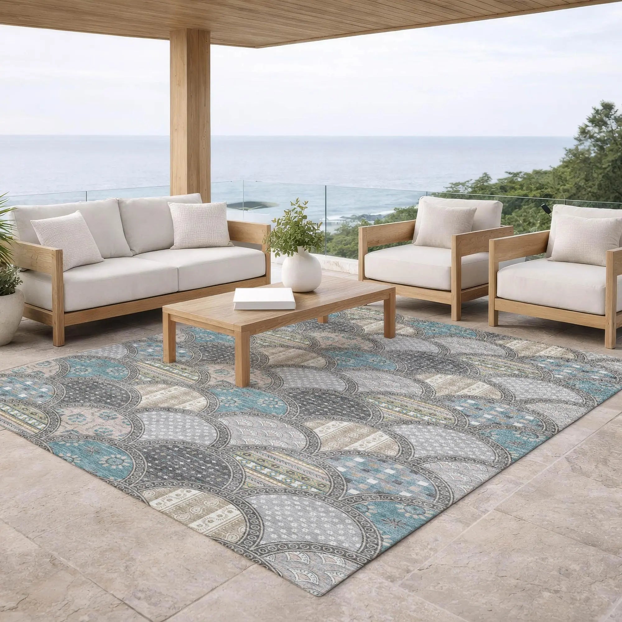 3' X 5' Gray And Silver Geometric Washable Indoor Outdoor Area Rug Homeroots Outdoor