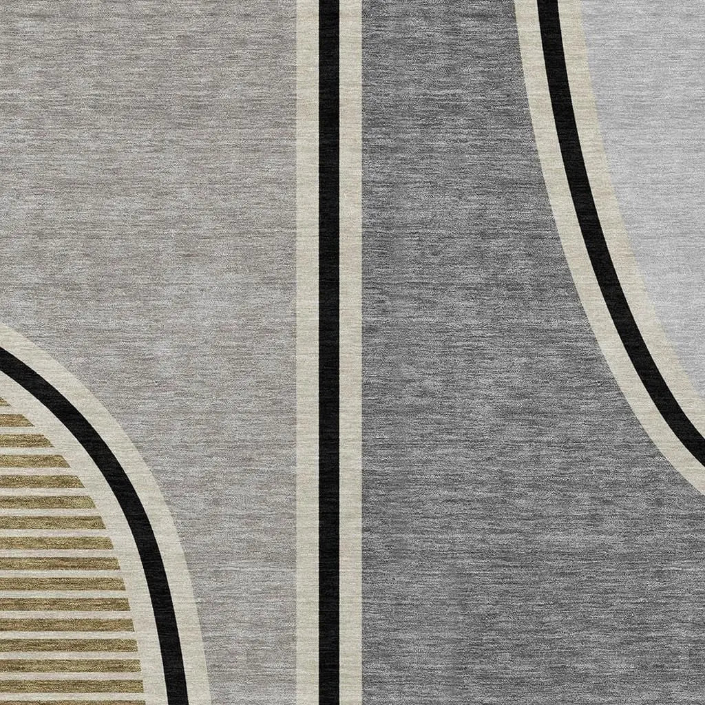 3' X 5' Gray And Silver Geometric Washable Indoor Outdoor Area Rug Homeroots Outdoor
