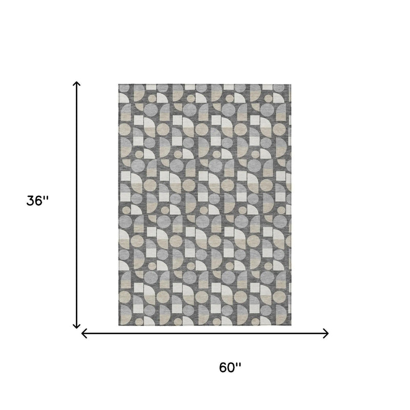 3' X 5' Gray And Silver Geometric Washable Indoor Outdoor Area Rug Homeroots Outdoor