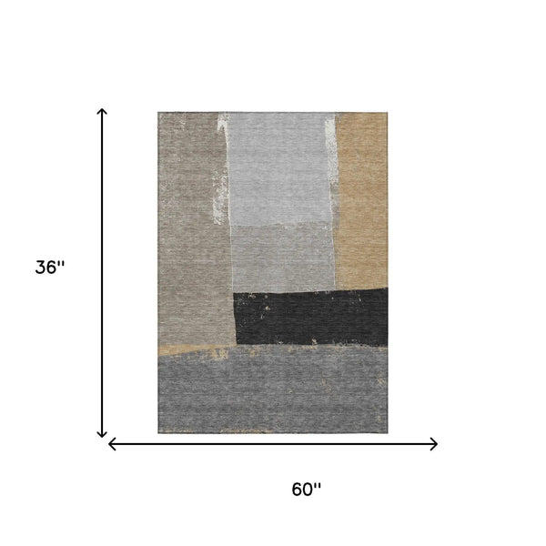 3' X 5' Gray And Silver Geometric Washable Indoor Outdoor Area Rug Homeroots Outdoor