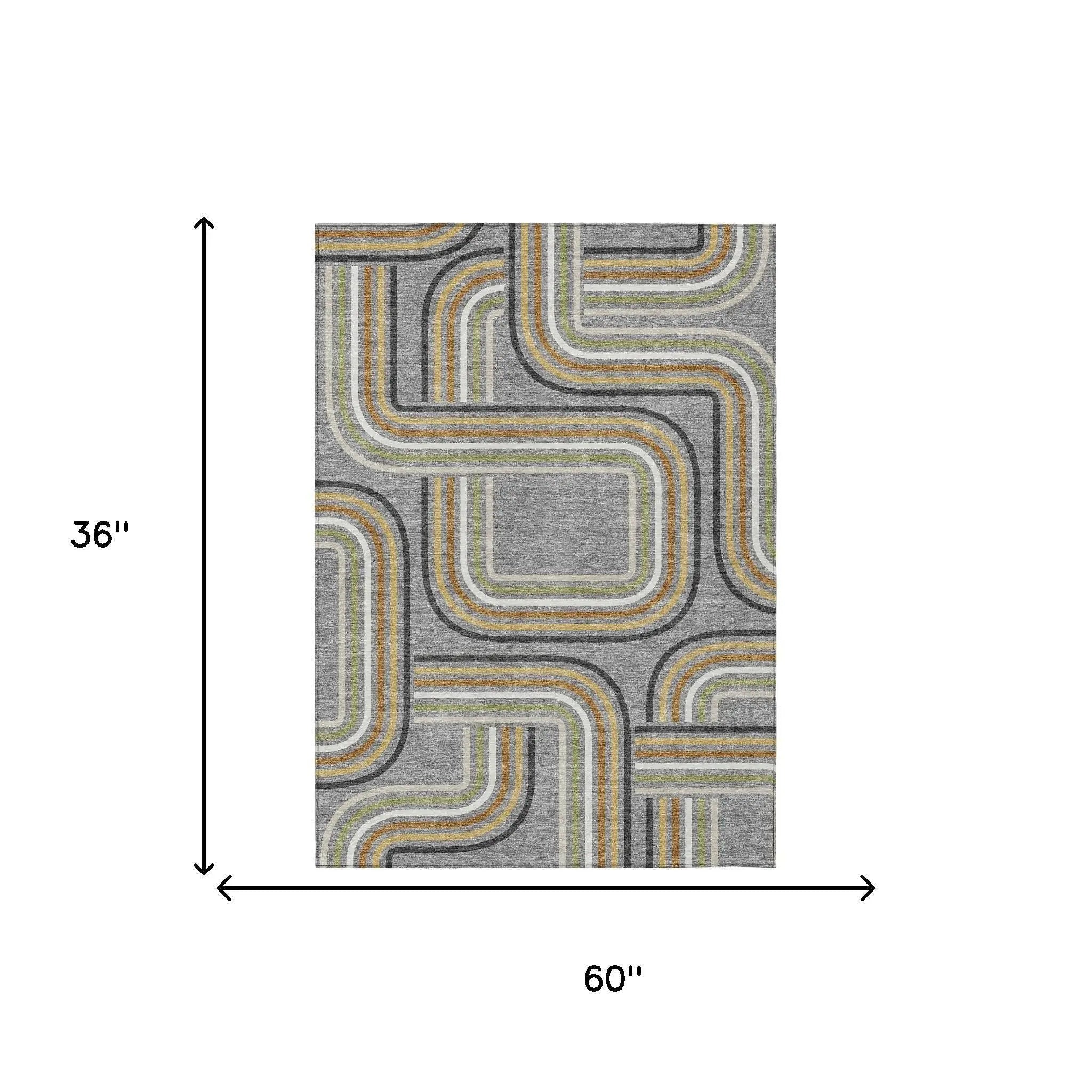 3' X 5' Gray And Silver Geometric Washable Indoor Outdoor Area Rug Homeroots Outdoor