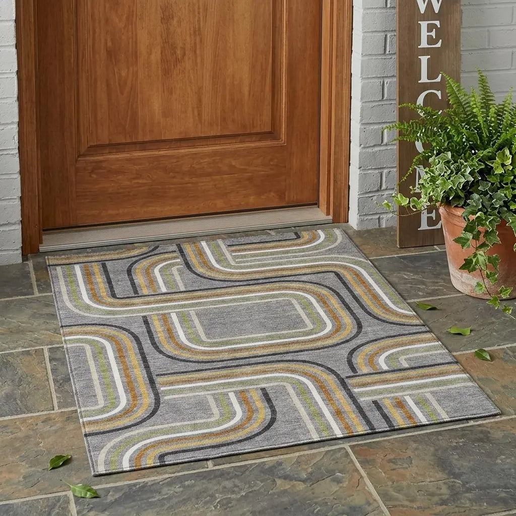 3' X 5' Gray And Silver Geometric Washable Indoor Outdoor Area Rug Homeroots Outdoor
