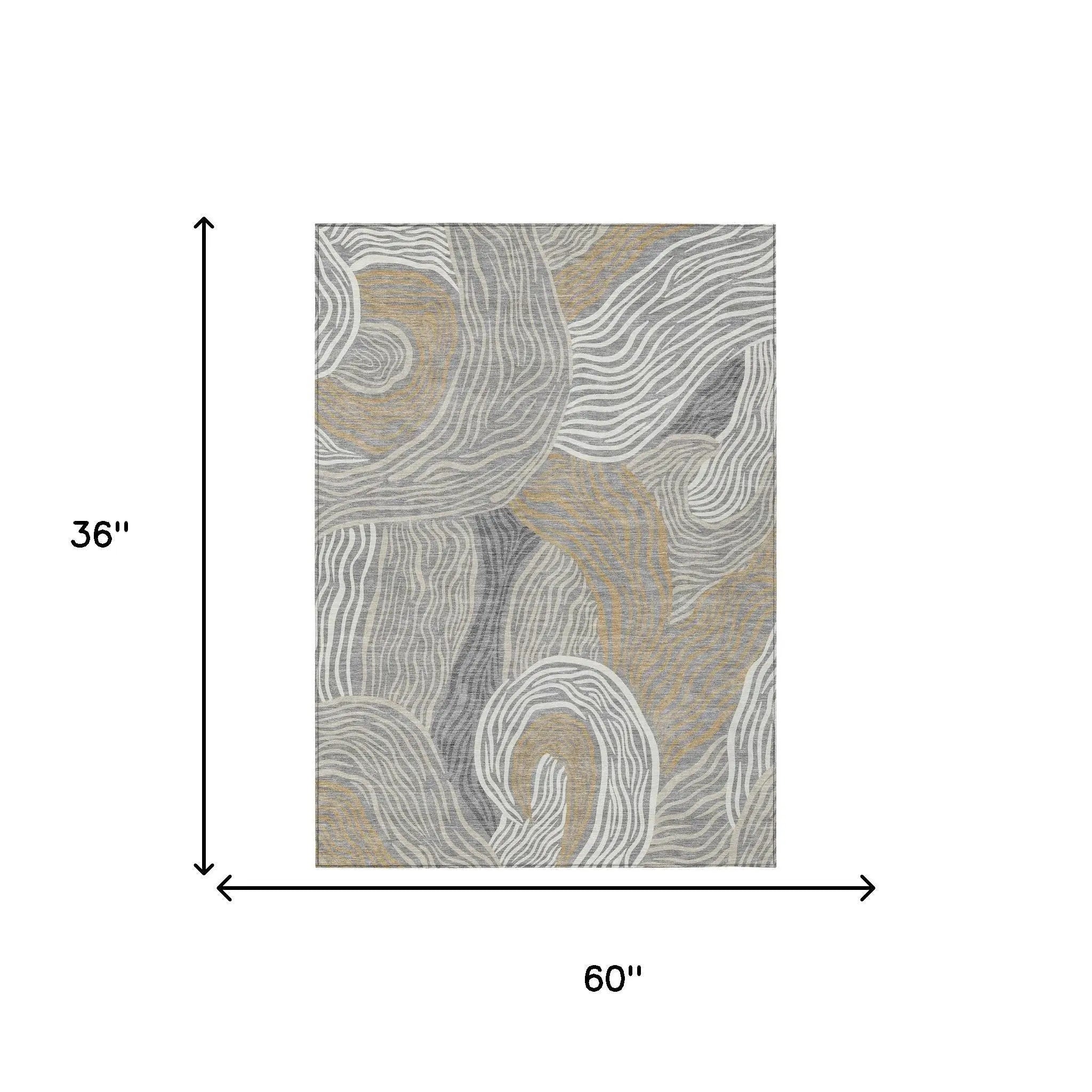 3' X 5' Gray And Silver Ikat Washable Indoor Outdoor Area Rug Homeroots Outdoor