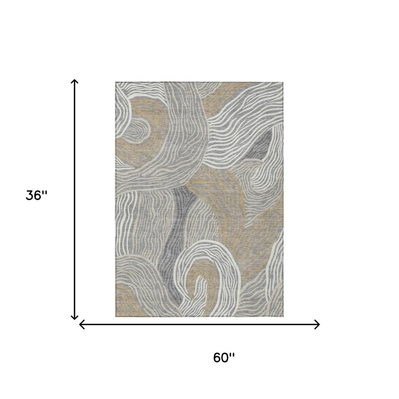 3' X 5' Gray And Silver Ikat Washable Indoor Outdoor Area Rug Homeroots Outdoor