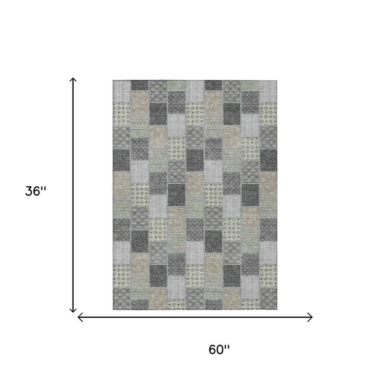3' X 5' Gray And Silver Patchwork Washable Indoor Outdoor Area Rug Homeroots Outdoor