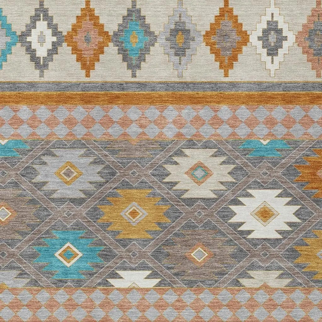 3' X 5' Gray And Silver Southwestern Washable Indoor Outdoor Area Rug Homeroots Outdoor