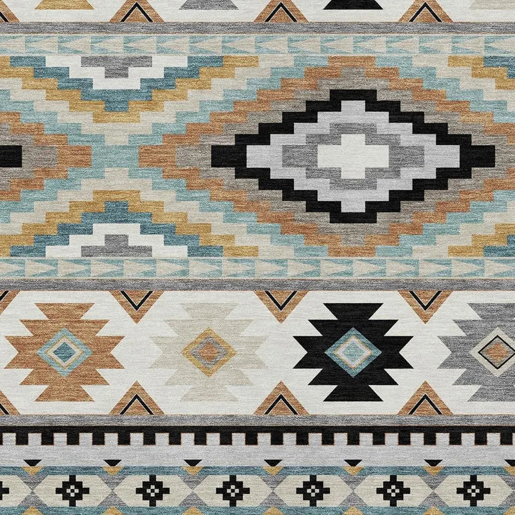 3' X 5' Gray And Silver Southwestern Washable Indoor Outdoor Area Rug Homeroots Outdoor