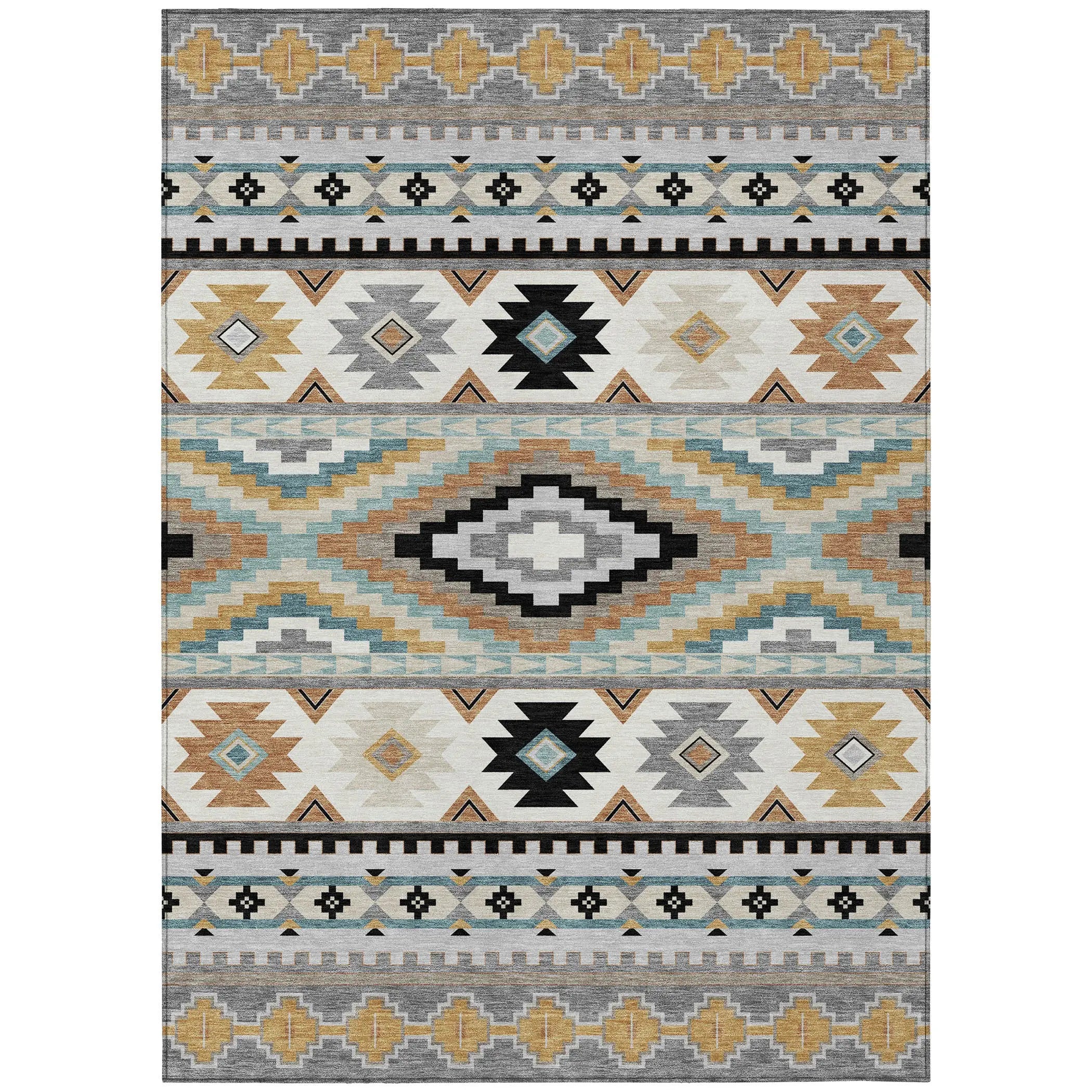 3' X 5' Gray And Silver Southwestern Washable Indoor Outdoor Area Rug Homeroots Outdoor