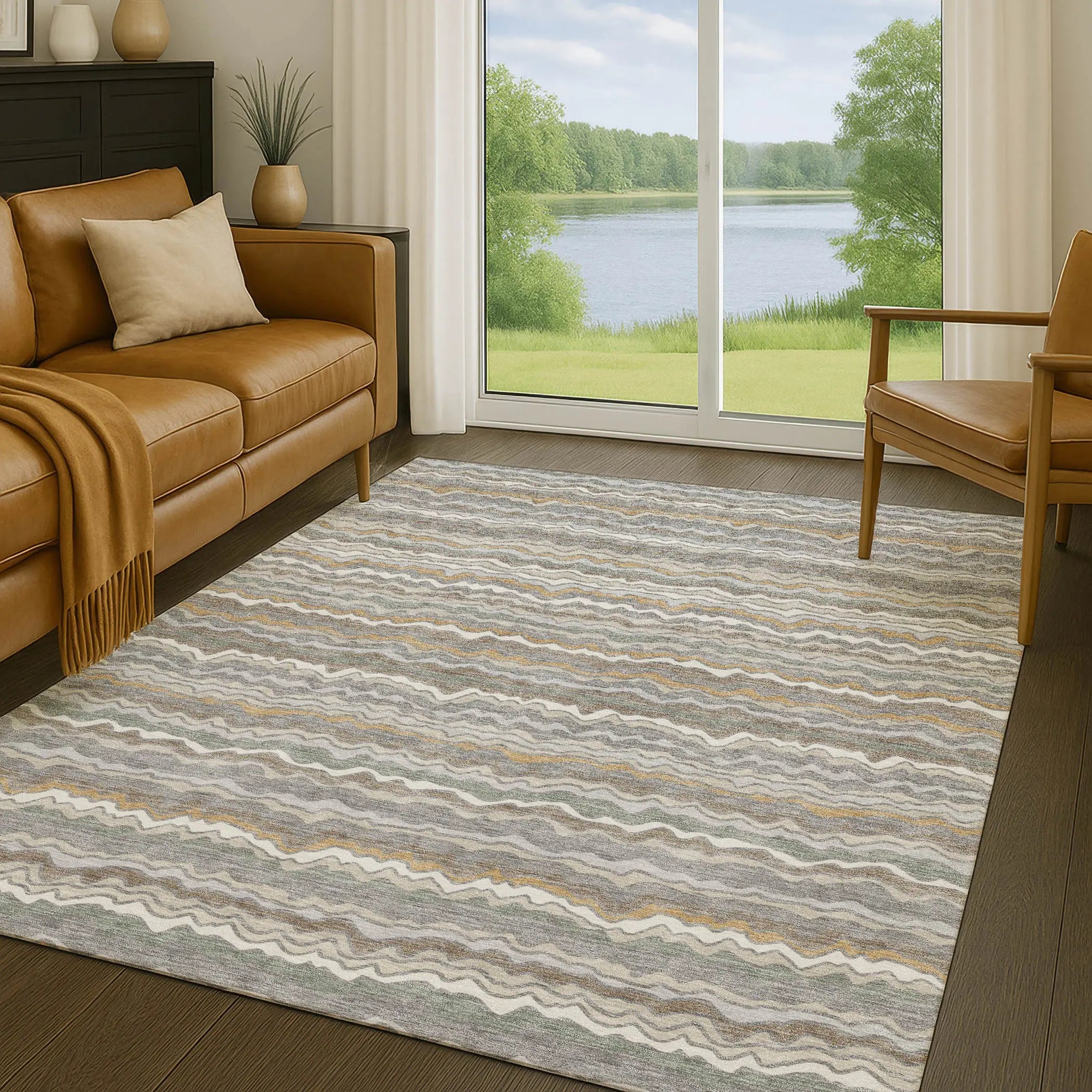 3' X 5' Gray And Silver Striped Washable Indoor Outdoor Area Rug Homeroots Outdoor