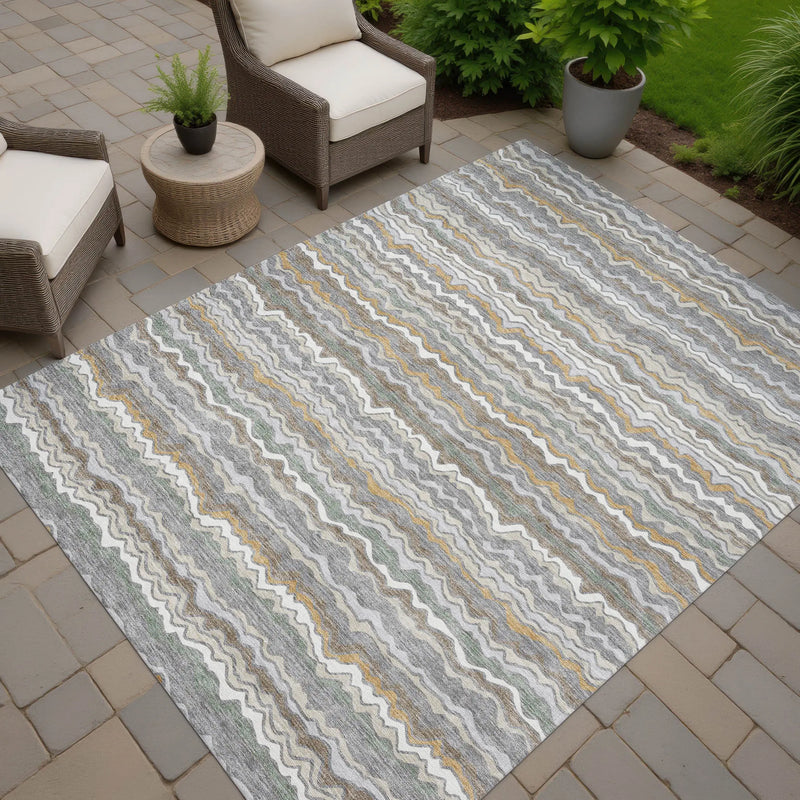 3' X 5' Gray And Silver Striped Washable Indoor Outdoor Area Rug Homeroots Outdoor