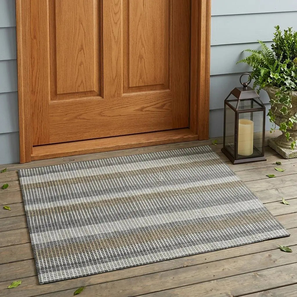 3' X 5' Gray And Silver Striped Washable Indoor Outdoor Area Rug Homeroots Outdoor