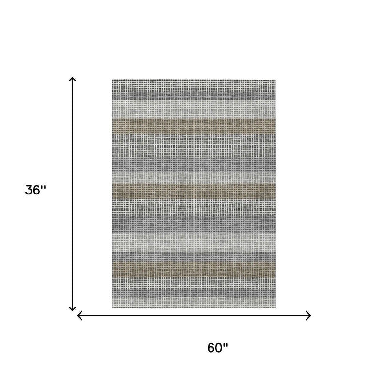 3' X 5' Gray And Silver Striped Washable Indoor Outdoor Area Rug Homeroots Outdoor