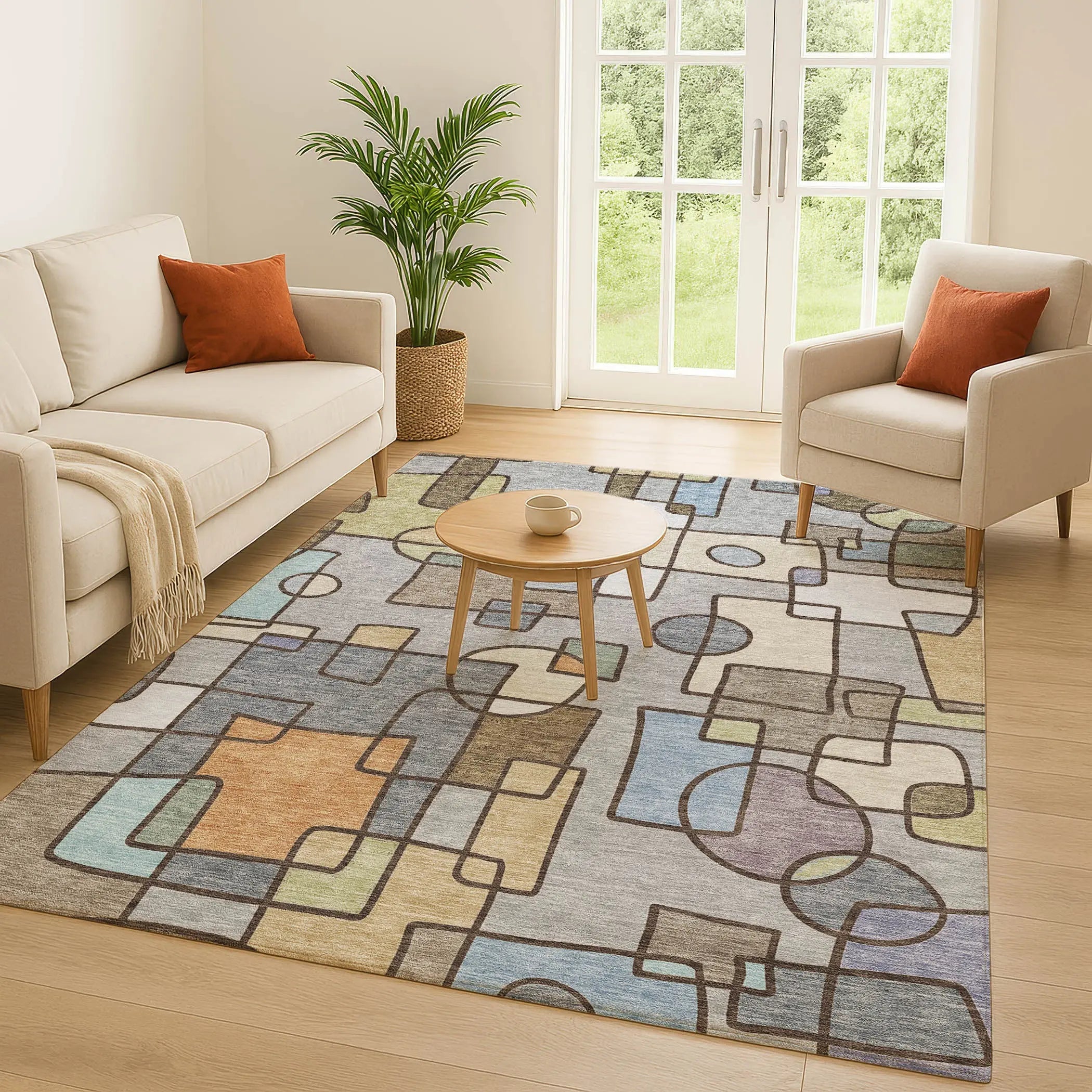 3' X 5' Gray And Sky Blue Geometric Washable Indoor Outdoor Area Rug Homeroots Outdoor