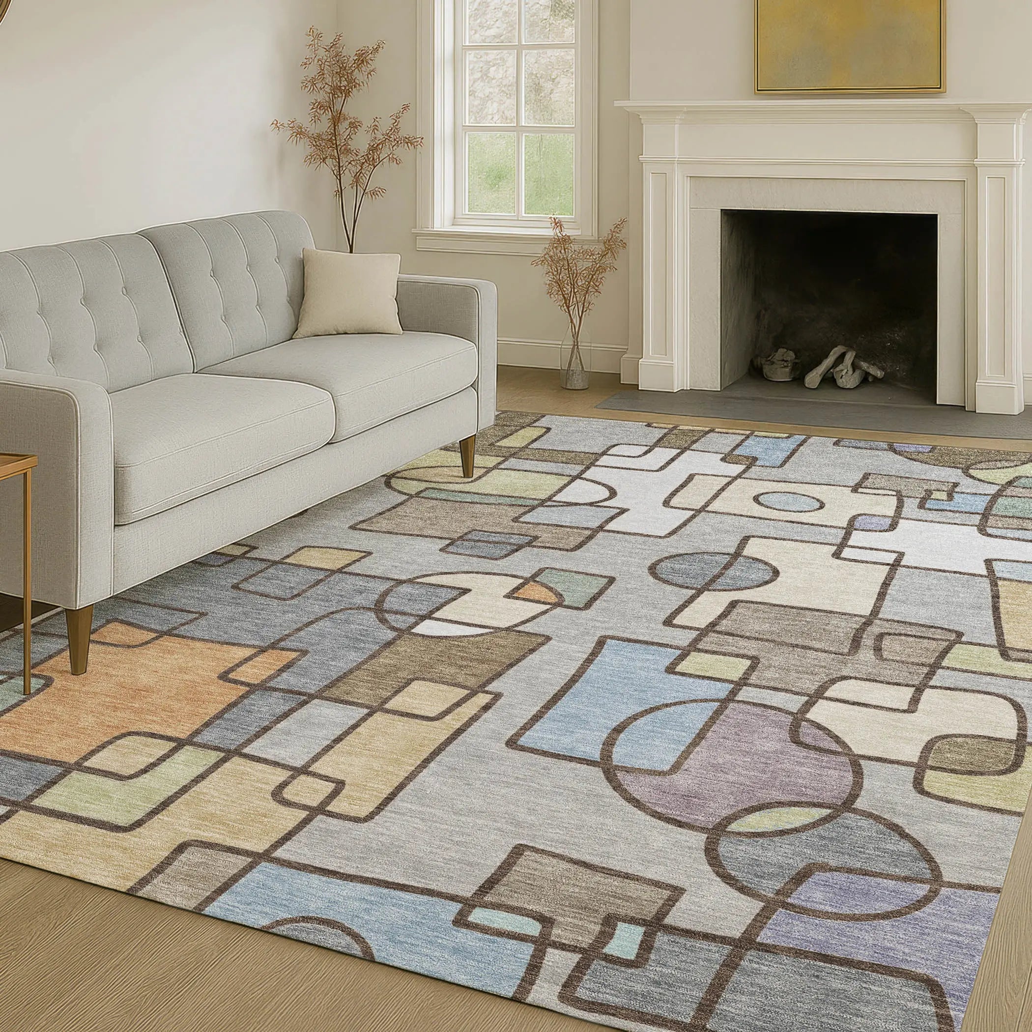 3' X 5' Gray And Sky Blue Geometric Washable Indoor Outdoor Area Rug Homeroots Outdoor