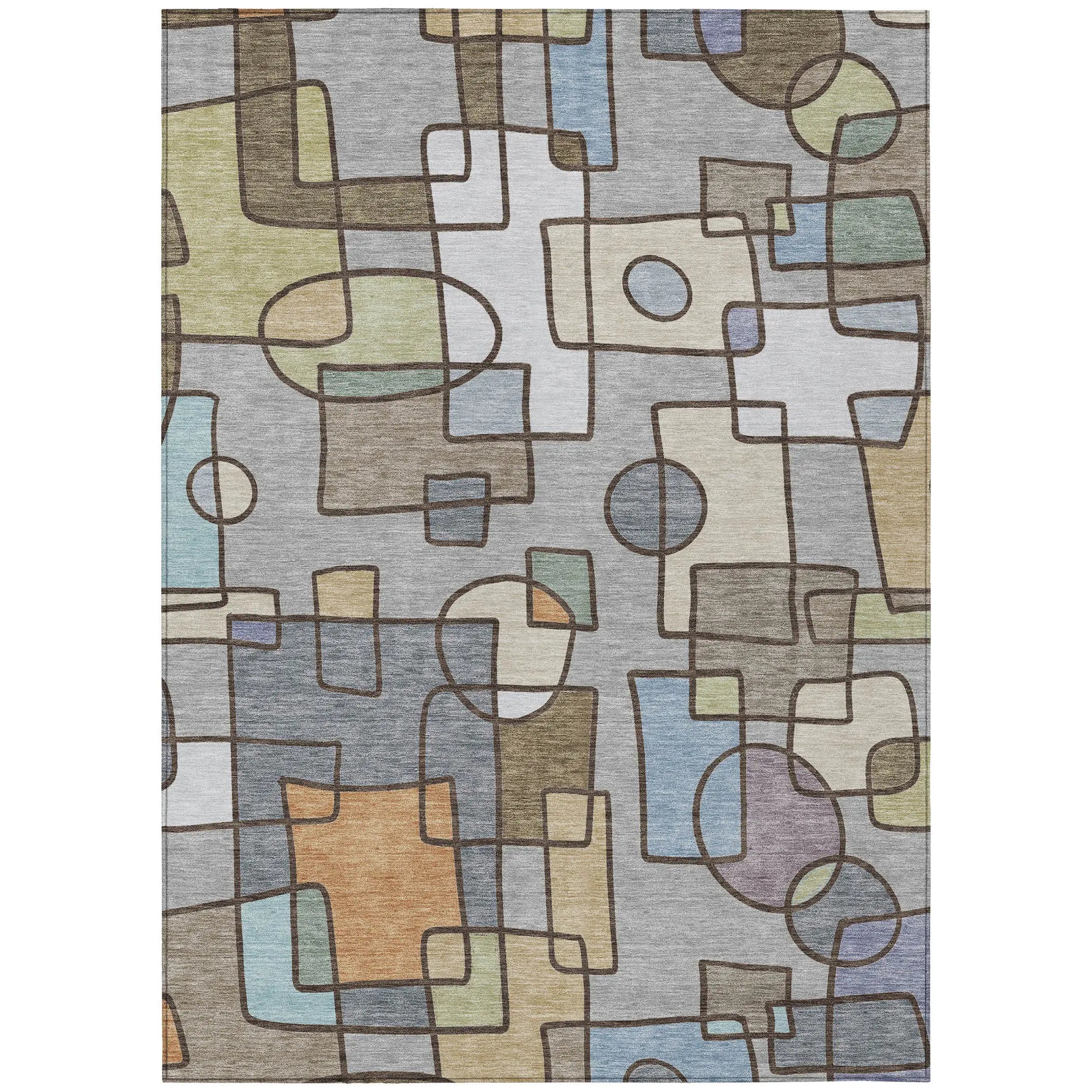 3' X 5' Gray And Sky Blue Geometric Washable Indoor Outdoor Area Rug Homeroots Outdoor