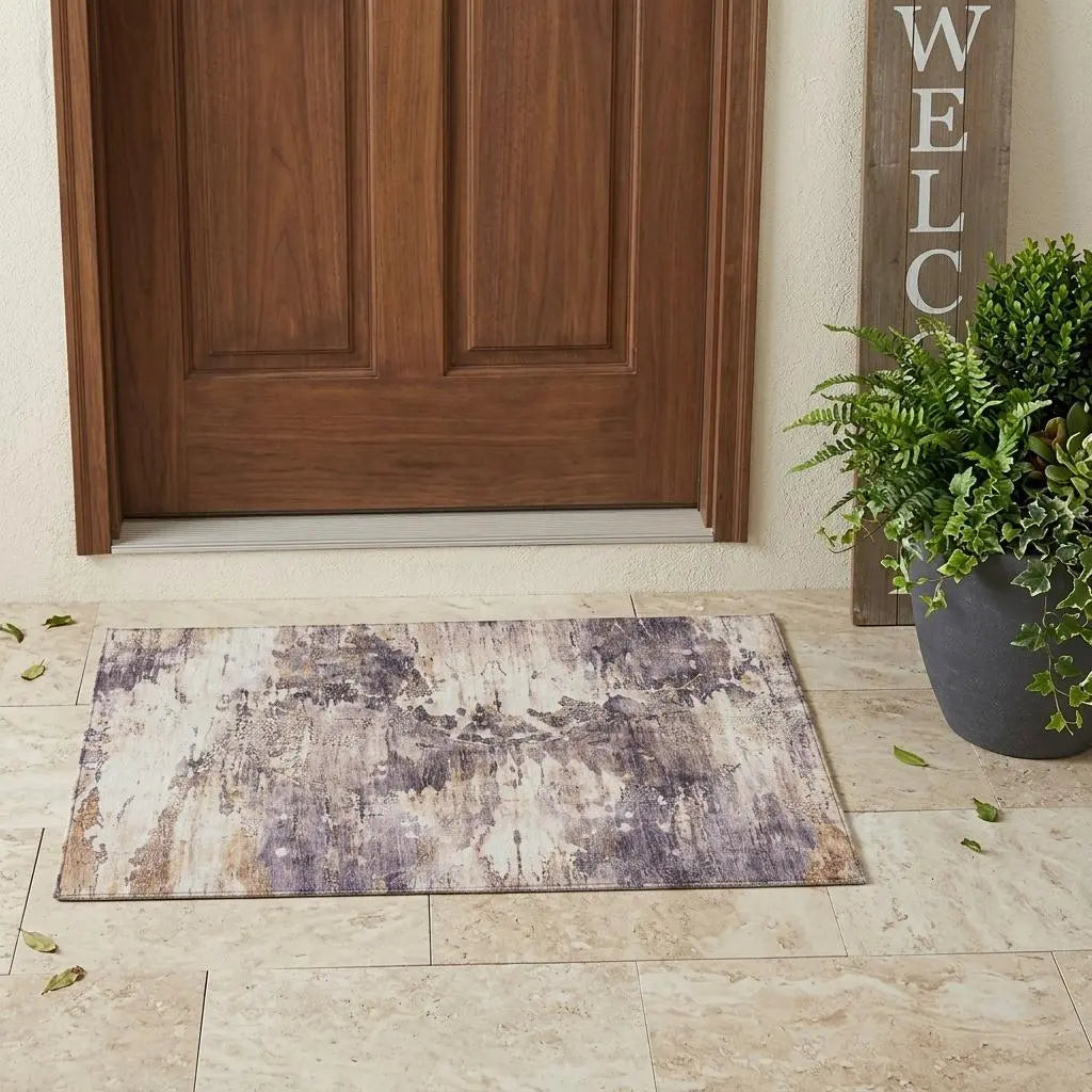 3' X 5' Gray And Tan Abstract Washable Indoor Outdoor Area Rug Homeroots Outdoor