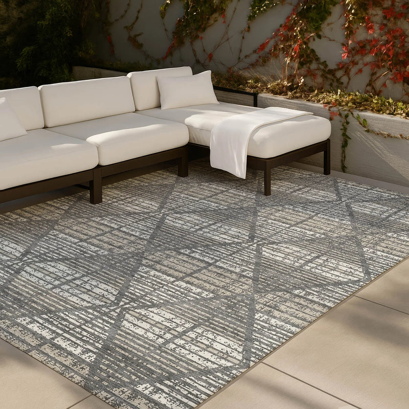 3' X 5' Gray And Taupe Geometric Washable Indoor Outdoor Area Rug Homeroots Outdoor