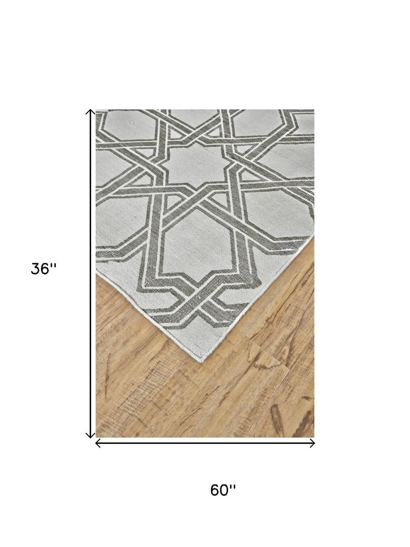 3' X 5' Gray And White Geometric Hand Woven Area Rug Homeroots Home Decor