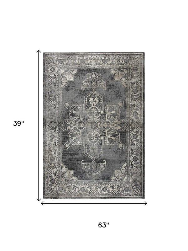 3' X 5' Gray Black Taupe Natural And Ivory Medallion Area Rug Homeroots Home Decor