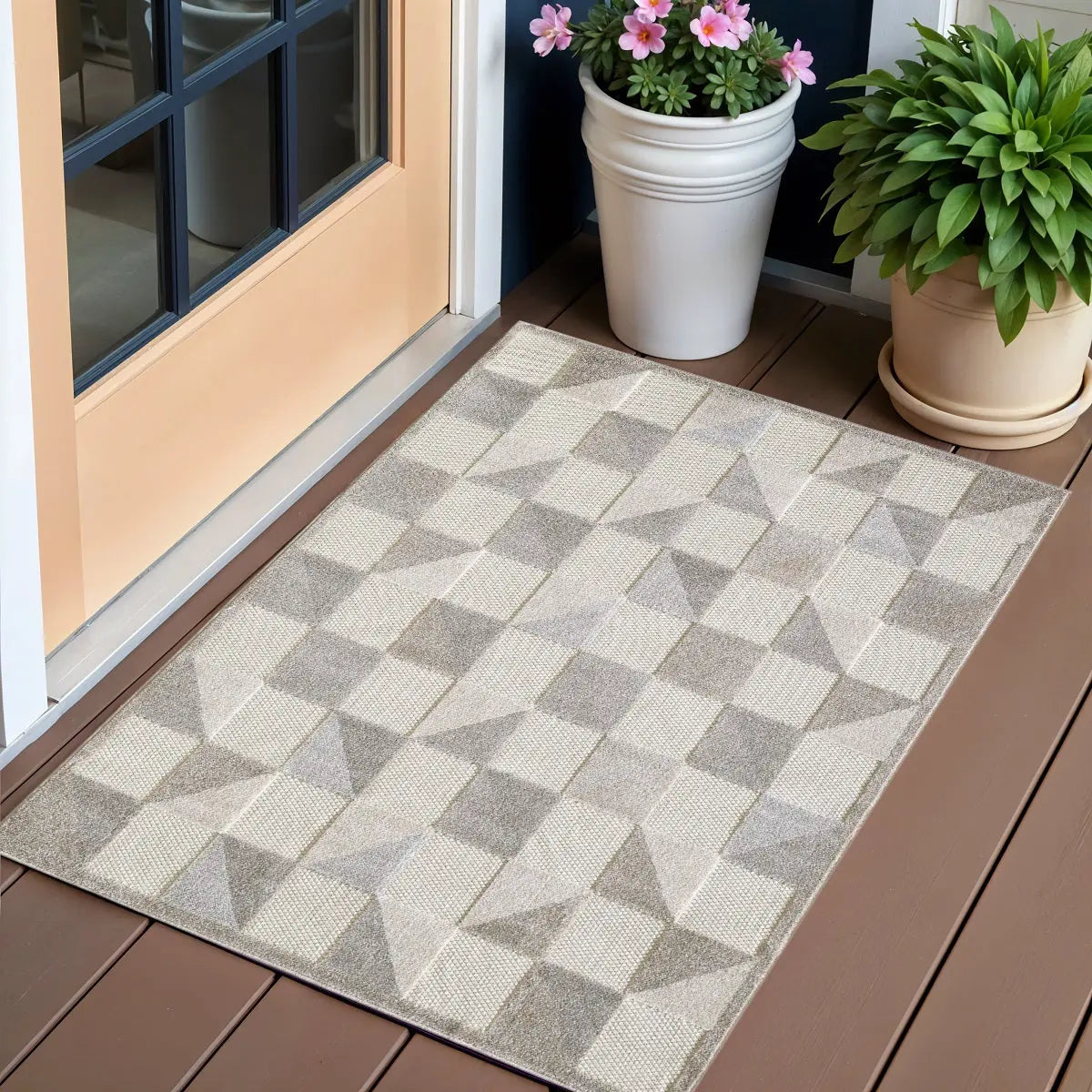 3' X 5' Gray Geometric Stain Resistant Indoor Outdoor Area Rug Homeroots Outdoor