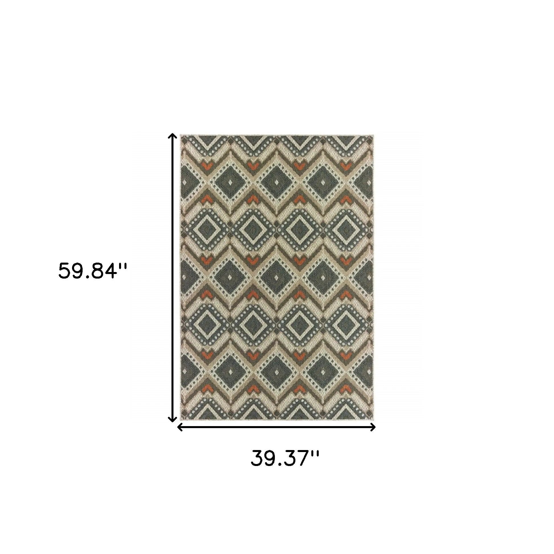 3' X 5' Gray Geometric Stain Resistant Indoor Outdoor Area Rug Homeroots Outdoor