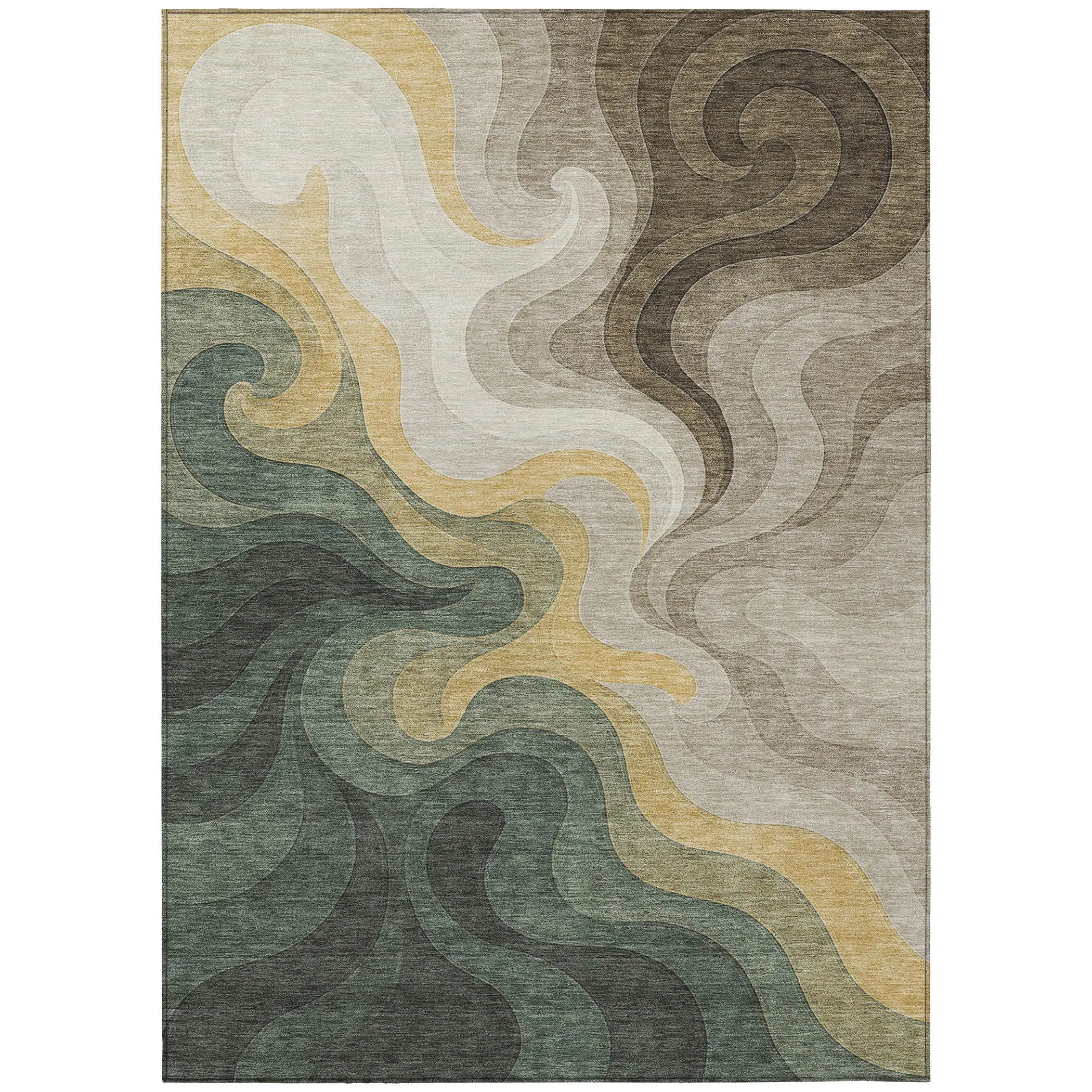 3' X 5' Green And Beige Abstract Washable Indoor Outdoor Area Rug Homeroots Outdoor