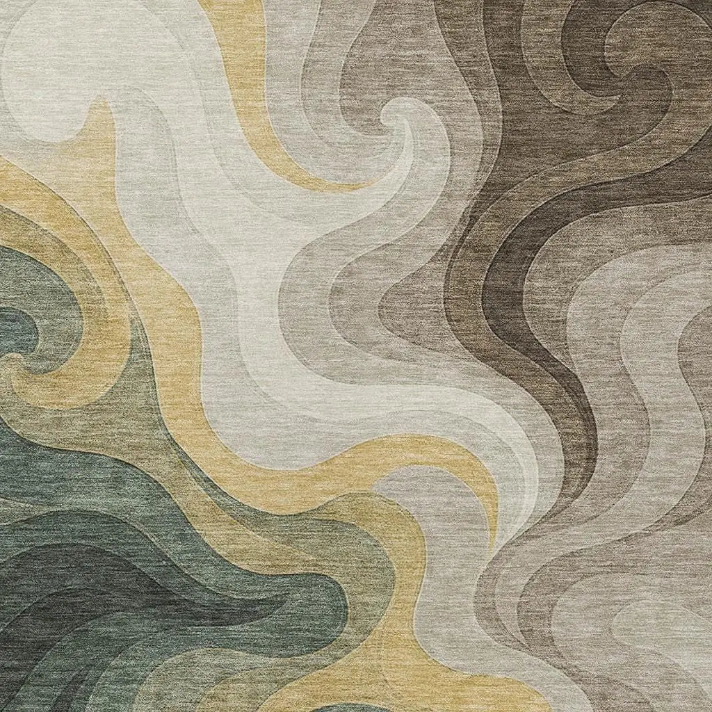 3' X 5' Green And Beige Abstract Washable Indoor Outdoor Area Rug Homeroots Outdoor