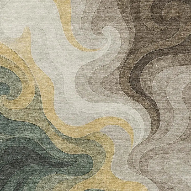 3' X 5' Green And Beige Abstract Washable Indoor Outdoor Area Rug Homeroots Outdoor