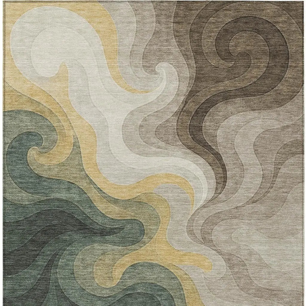 3' X 5' Green And Beige Abstract Washable Indoor Outdoor Area Rug Homeroots Outdoor