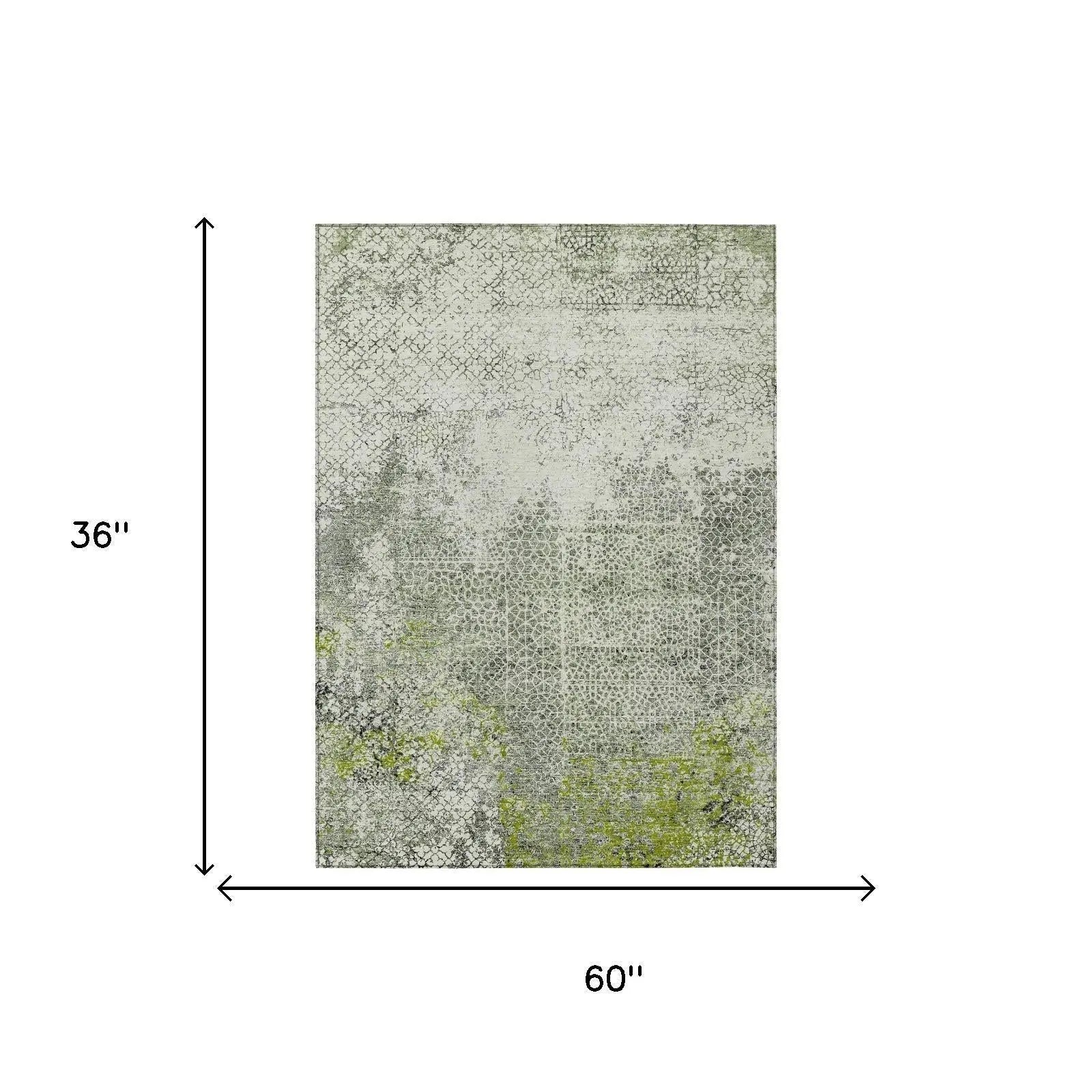 Gray patterned area rug with touches of green, 36"x60", modern style, perfect for living room or office.