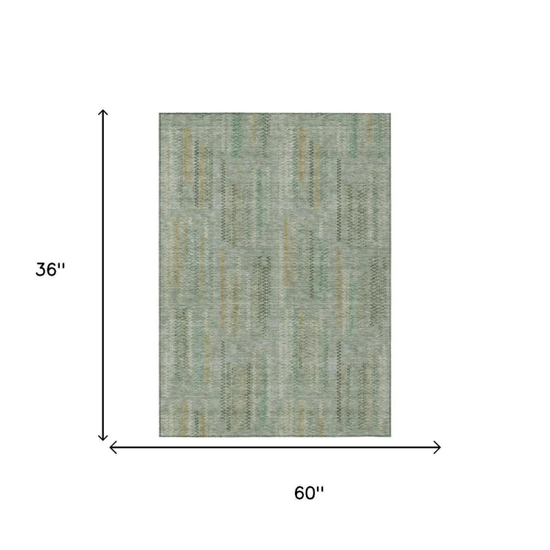 3' X 5' Green And Beige Abstract Washable Indoor Outdoor Area Rug Homeroots Outdoor